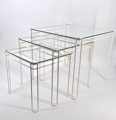 Cube-Shaped Nesting Tables in Metal and Glass, Set of 3-CZ-2018390