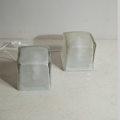 Cube-Shaped Table Lamps in Satin Glass, Late 1970s, Set of 2-JQO-1219537