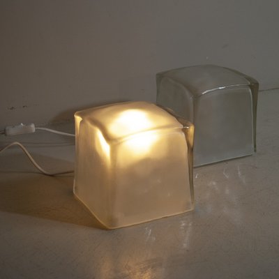 Cube-Shaped Table Lamps in Satin Glass, Late 1970s, Set of 2-JQO-1219537