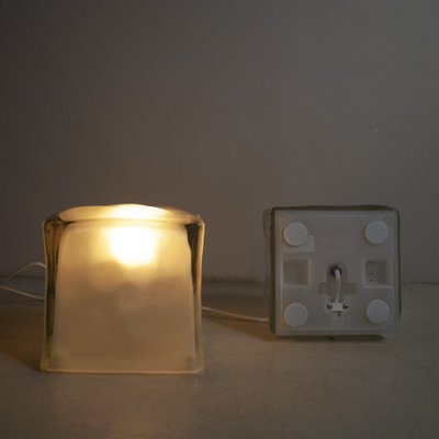 Cube-Shaped Table Lamps in Satin Glass, Late 1970s, Set of 2-JQO-1219537