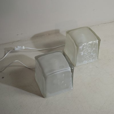 Cube-Shaped Table Lamps in Satin Glass, Late 1970s, Set of 2-JQO-1219537