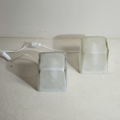 Cube-Shaped Table Lamps in Satin Glass, Late 1970s, Set of 2-JQO-1219537