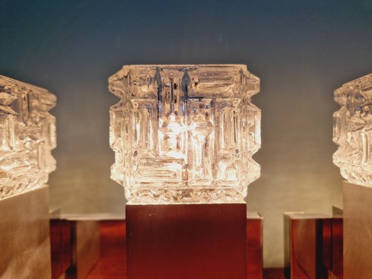 Cubic Wall Lights in Brushed Aluminum and Crystal by Gaetano Sciolari, 1970s, Set of 2-FAX-2027953