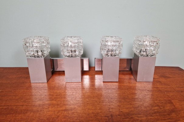 Cubic Wall Lights in Brushed Aluminum and Crystal by Gaetano Sciolari, 1970s, Set of 2-FAX-2027953