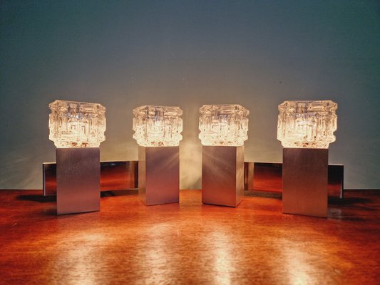 Cubic Wall Lights in Brushed Aluminum and Crystal by Gaetano Sciolari, 1970s, Set of 2-FAX-2027953