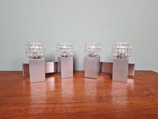 Cubic Wall Lights in Brushed Aluminum and Crystal by Gaetano Sciolari, 1970s, Set of 2-FAX-2027953