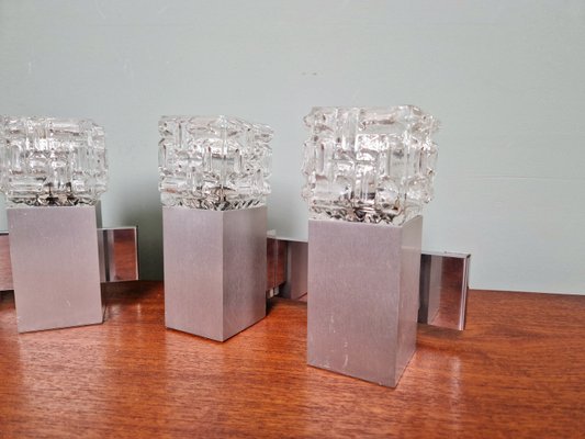 Cubic Wall Lights in Brushed Aluminum and Crystal by Gaetano Sciolari, 1970s, Set of 2-FAX-2027953