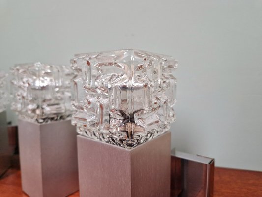 Cubic Wall Lights in Brushed Aluminum and Crystal by Gaetano Sciolari, 1970s, Set of 2-FAX-2027953