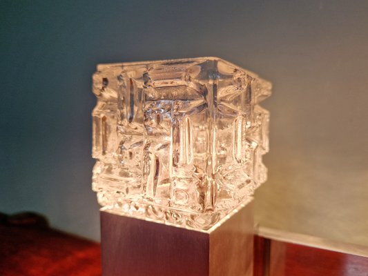 Cubic Wall Lights in Brushed Aluminum and Crystal by Gaetano Sciolari, 1970s, Set of 2-FAX-2027953