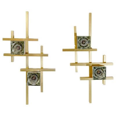 Cubic Wall Sconces attributed to Sciolari, Italy, 1970s, Set of 2-FO-1409805