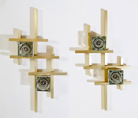 Cubic Wall Sconces attributed to Sciolari, Italy, 1970s, Set of 2-FO-1409805