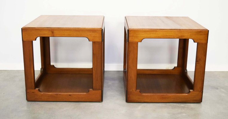 Cubic Walnut Side Tables, Italy, 1960s, Set of 2-WF-1451094