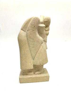 Cubist Brownstone Lovers Sculpture, 1930s-UWE-1349694