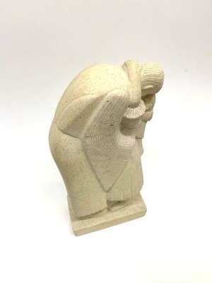 Cubist Brownstone Lovers Sculpture, 1930s-UWE-1349694