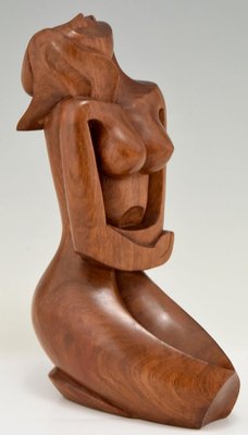 Cubist Hand Carved Wooden Sculpture of a Seated Nude France, 1960-KTN-840566