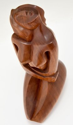 Cubist Hand Carved Wooden Sculpture of a Seated Nude France, 1960-KTN-840566