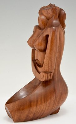 Cubist Hand Carved Wooden Sculpture of a Seated Nude France, 1960-KTN-840566