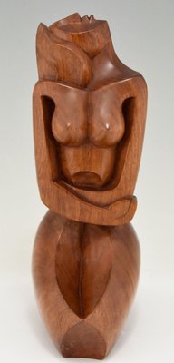 Cubist Hand Carved Wooden Sculpture of a Seated Nude France, 1960-KTN-840566