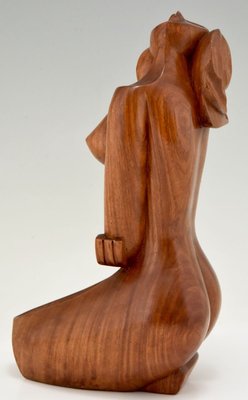 Cubist Hand Carved Wooden Sculpture of a Seated Nude France, 1960-KTN-840566