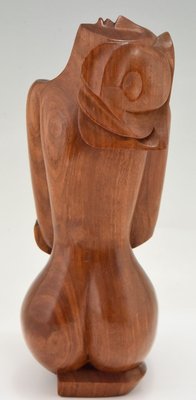 Cubist Hand Carved Wooden Sculpture of a Seated Nude France, 1960-KTN-840566