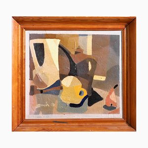 Cubist Painting, 20th-Century, Oil on Board, Framed-SA-1210593