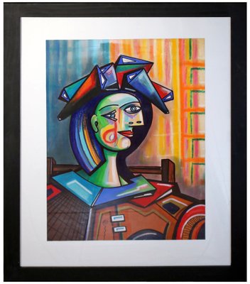 Cubist Portrait, Late 20th Century, Painting, Framed-YZB-1822514