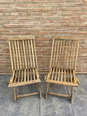 Cunard Line Teak Slat Back Deck Folding Chair from Scan Com, 1960s, Set of 2-NOU-889148