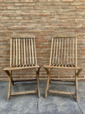 Cunard Line Teak Slat Back Deck Folding Chair from Scan Com, 1960s, Set of 2-NOU-889148