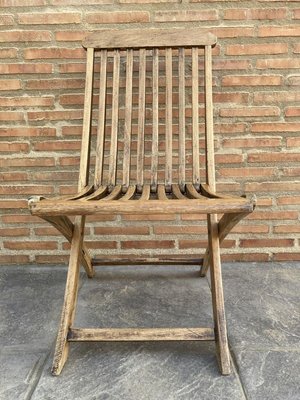 Cunard Line Teak Slat Back Deck Folding Chair from Scan Com, 1960s, Set of 2-NOU-889148