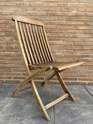 Cunard Line Teak Slat Back Deck Folding Chair from Scan Com, 1960s, Set of 2-NOU-889148