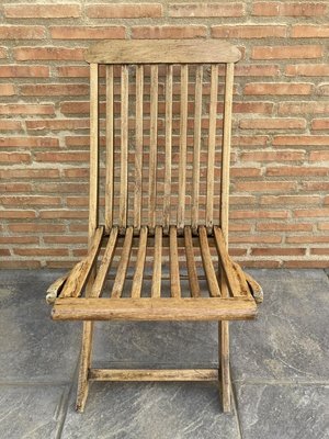 Cunard Line Teak Slat Back Deck Folding Chair from Scan Com, 1960s, Set of 2-NOU-889148