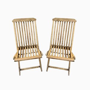 Cunard Line Teak Slat Back Deck Folding Chair from Scan Com, 1960s, Set of 2-NOU-889148