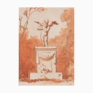 Cupid Statue - Original Charcoal and Watercolorl Drawing - Late 19th Century 1880s-ZCI-761102