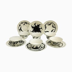 Cups and Saucers by F. J. Mansveld for N.V. Plateelbakkerij Ram, Set of 12-UCH-1224921