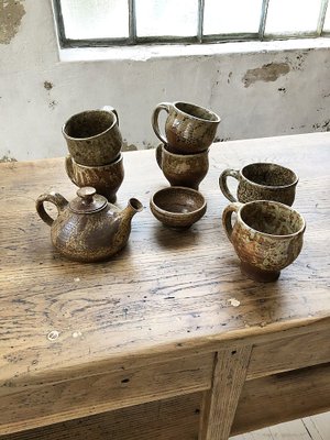 Cups and Teapot Set by André Bodin for Vallauris, 1960s, Set of 8-LCU-838684