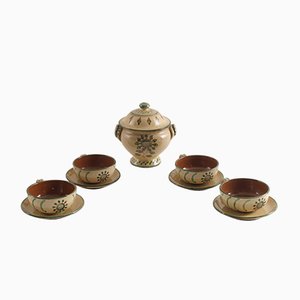 Cups with Container in Glazed Ceramic, 1920s, Set of 5-NJV-848106