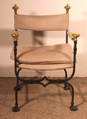 Curule Armchair in Wrought Iron and Bronze-HPU-2027662