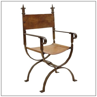 Curule Chair in Wrought Iron and Leather-NYF-2019068