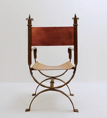 Curule Chair in Wrought Iron and Leather-NYF-2019068