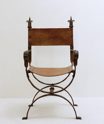 Curule Chair in Wrought Iron and Leather-NYF-2019068