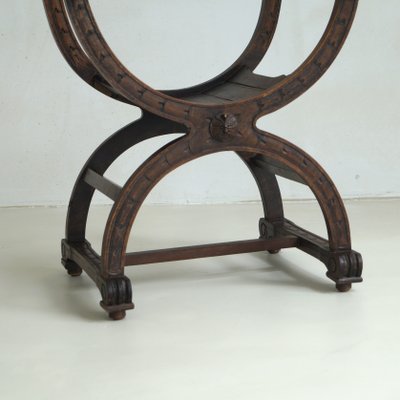 Curule or Dagobert Armchair in Walnut, Italy, 1910s-PRM-2034466