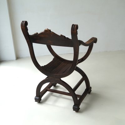 Curule or Dagobert Armchair in Walnut, Italy, 1910s-PRM-2034466