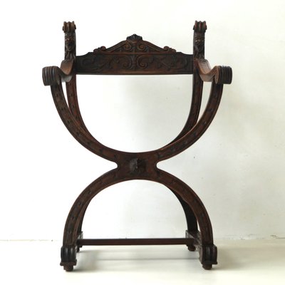 Curule or Dagobert Armchair in Walnut, Italy, 1910s-PRM-2034466