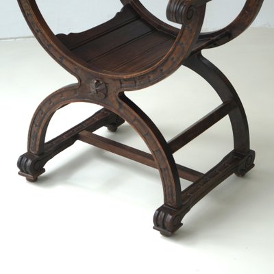 Curule or Dagobert Armchair in Walnut, Italy, 1910s-PRM-2034466