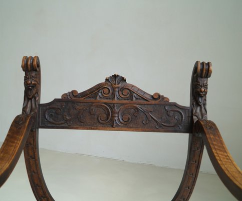 Curule or Dagobert Armchair in Walnut, Italy, 1910s-PRM-2034466