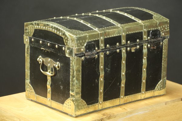 Curved Doll Trunk in Black Coated Canvas and Brass-EMZ-1220486