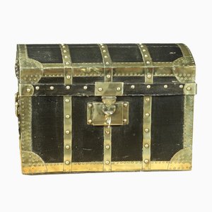 Curved Doll Trunk in Black Coated Canvas and Brass-EMZ-1220486