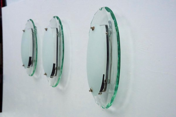 Curved Glass Sconces by Cristal Art, Italy, 1960s, Set of 3-OT-2040497