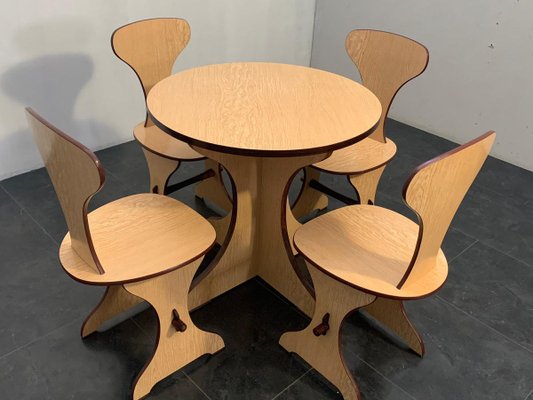 Curved Plywood and Laminate Rosewood Dining Table & Chairs Set from Pedini Fano, 1960s, Set of 5-IJR-782165