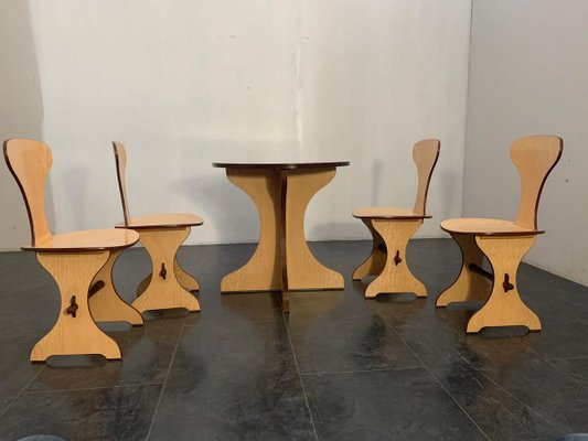 Curved Plywood and Laminate Rosewood Dining Table & Chairs Set from Pedini Fano, 1960s, Set of 5-IJR-782165